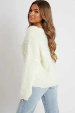 Rebellious Fashion Cream Scoop Neck Fluffy Jumper - Ameliah