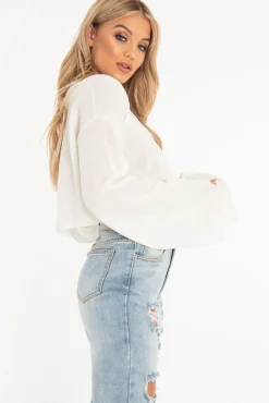 Rebellious Fashion Cream Scoop Neck Knitted Cropped Jumper - Livvy