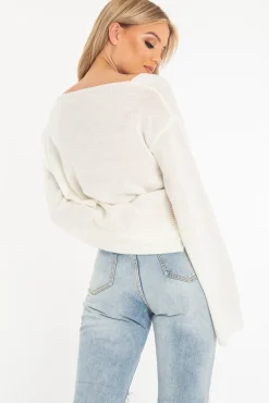 Rebellious Fashion Cream Scoop Neck Knitted Cropped Jumper - Livvy