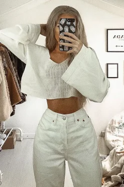 Rebellious Fashion Cream Scoop Neck Knitted Cropped Jumper - Livvy