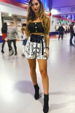 Rebellious Fashion Cream Snake Tie Waist Paper Bag Shorts - Delcie