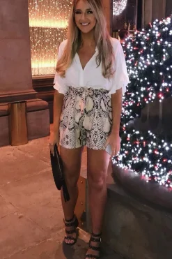 Rebellious Fashion Cream Snake Tie Waist Paper Bag Shorts - Delcie