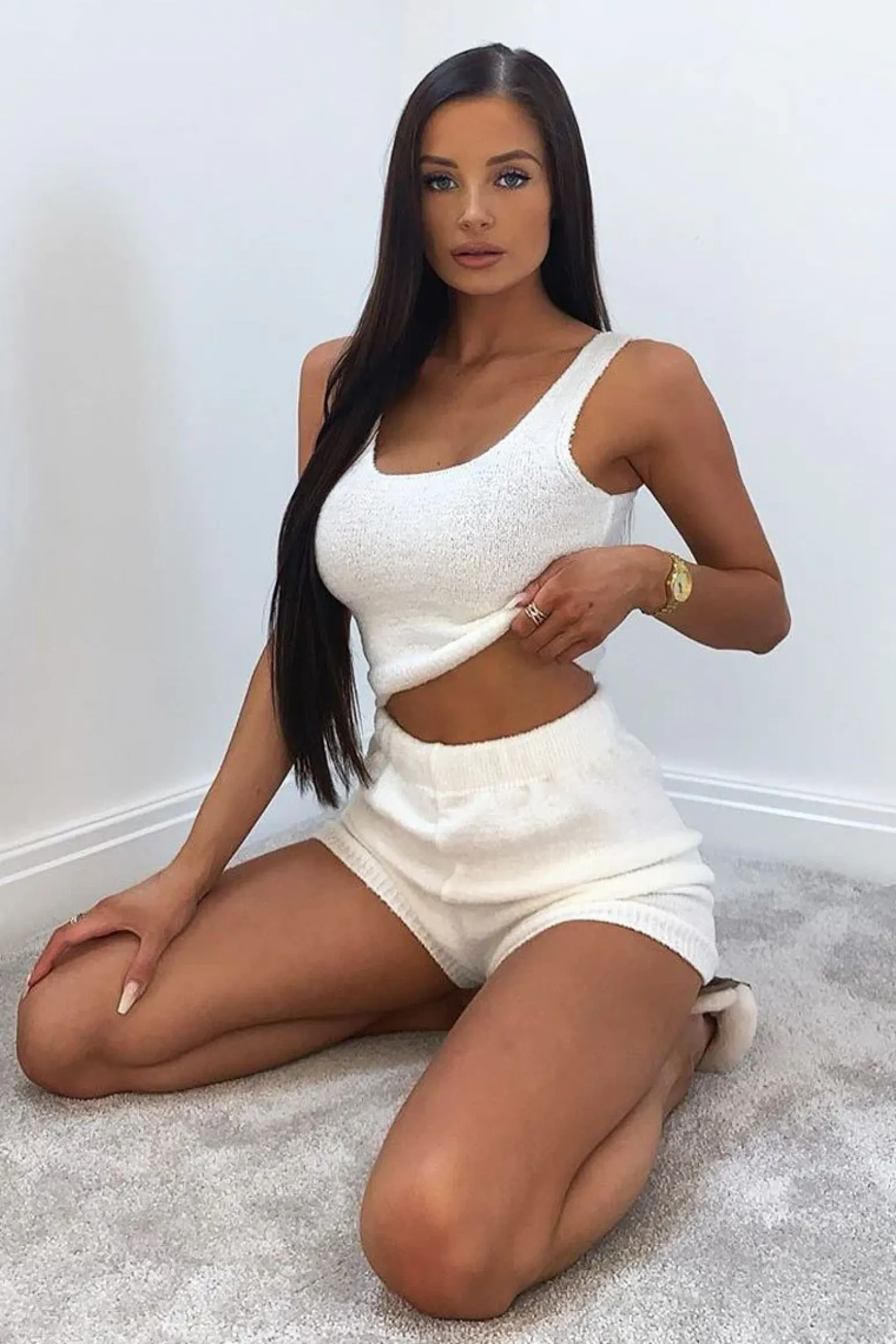 Rebellious Fashion Cream Soft Crop Top + Shorts Loungewear Co-ord - Vadie