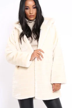 Rebellious Fashion Cream Soft Faux Fur Hooded Coat - Kila