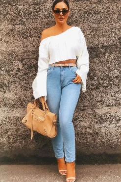 Rebellious Fashion Cream Striped Cropped Batwing Jumper with V neck -Karri