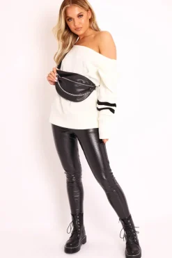 Rebellious Fashion Cream Stripe Off Shoulder Knit Jumper - Fifi