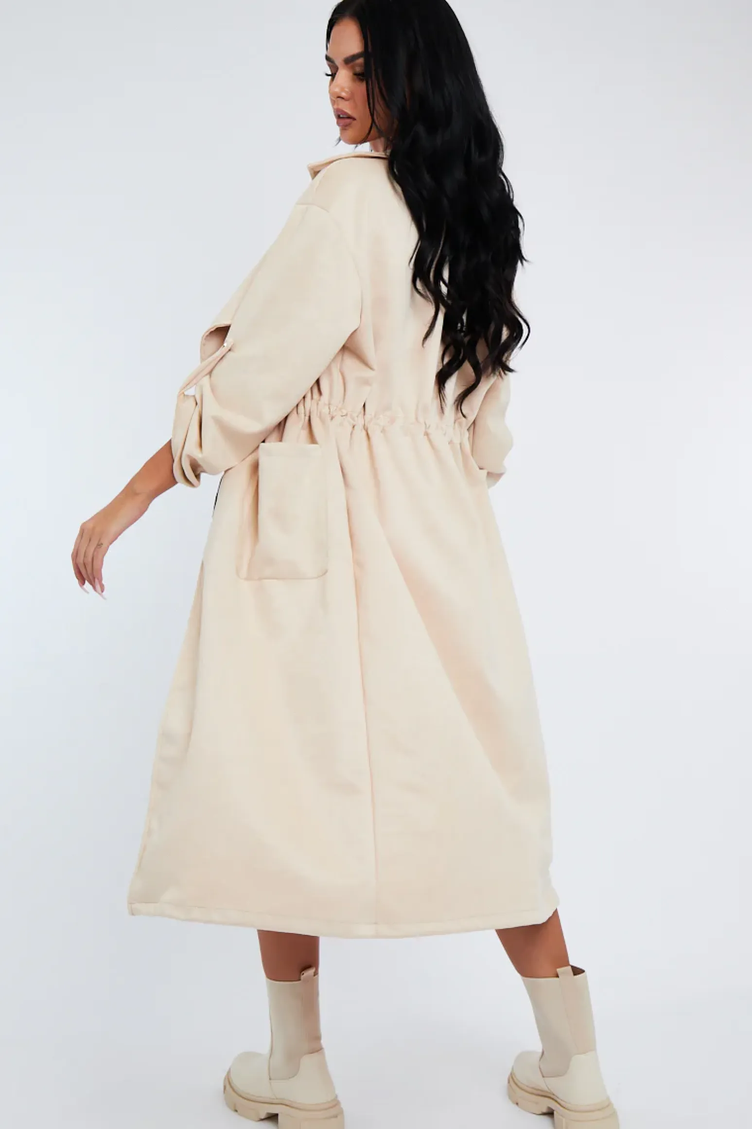 Rebellious Fashion Cream Suede Relaxed Tie Waist Trench Coat - Rora