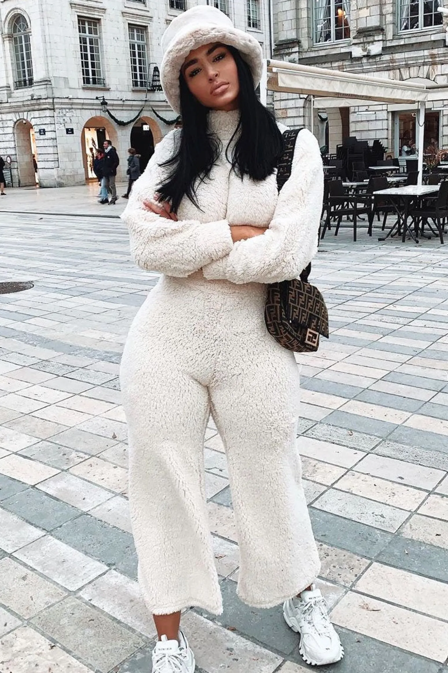Rebellious Fashion Cream Teddy High Neck Top Trouser Co-ord - Gratia