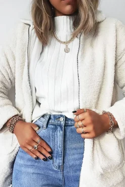 Rebellious Fashion Cream Teddy Zip Jacket - Rien