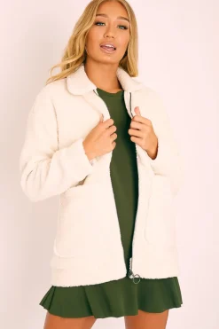 Rebellious Fashion Cream Teddy Zip Jacket - Rien