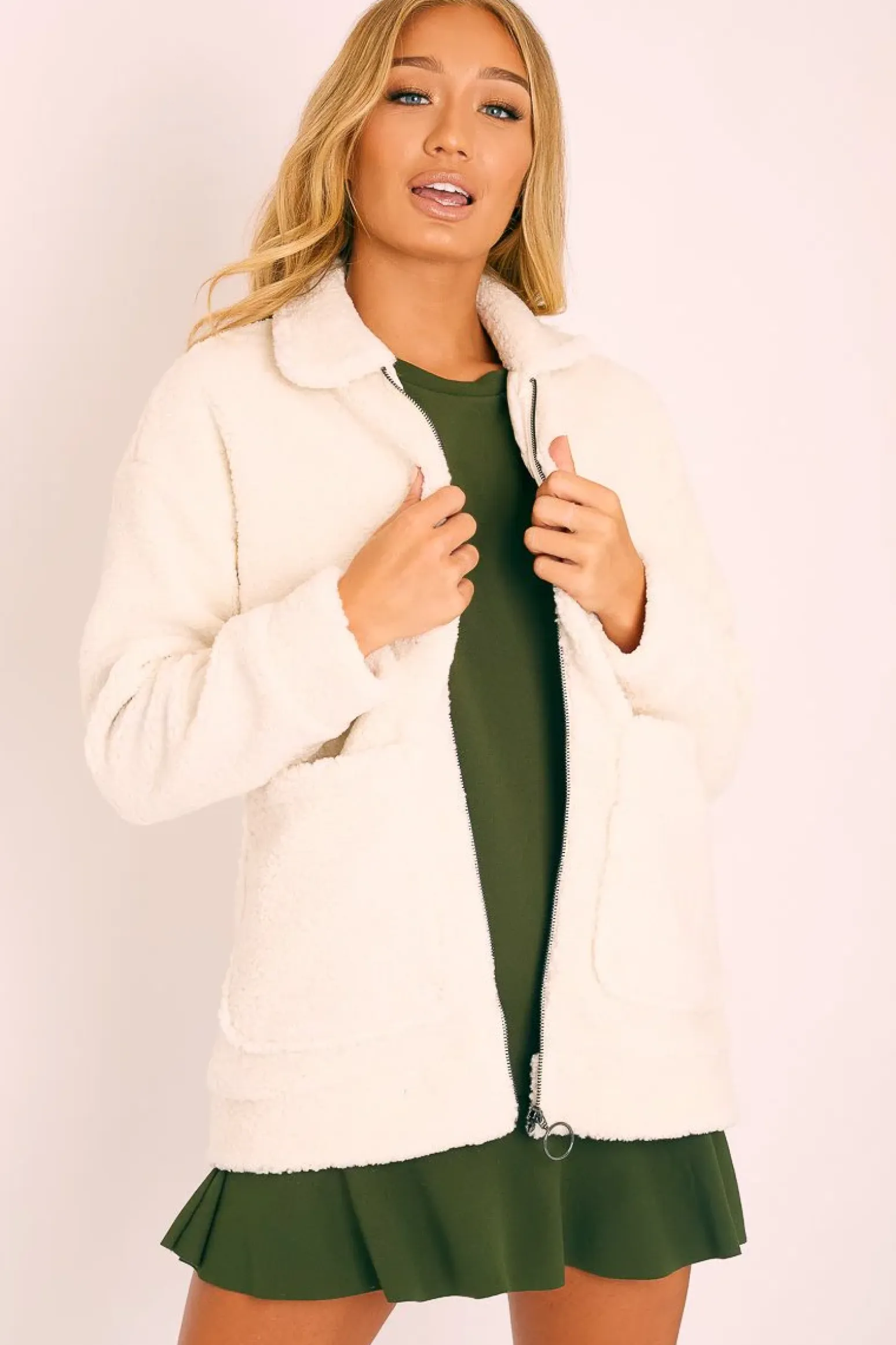 Rebellious Fashion Cream Teddy Zip Jacket - Rien