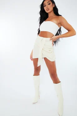 Rebellious Fashion Cream Textured Draped Mini Skirt - Kath