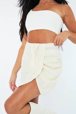 Rebellious Fashion Cream Textured Draped Mini Skirt - Kath