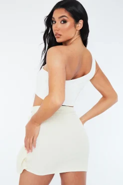 Rebellious Fashion Cream Textured Draped Mini Skirt - Kath