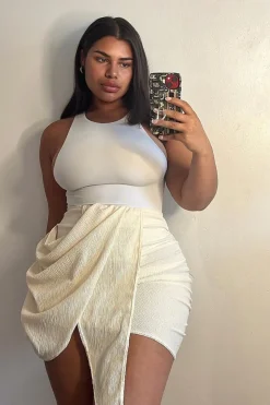 Rebellious Fashion Cream Textured Draped Mini Skirt - Kath