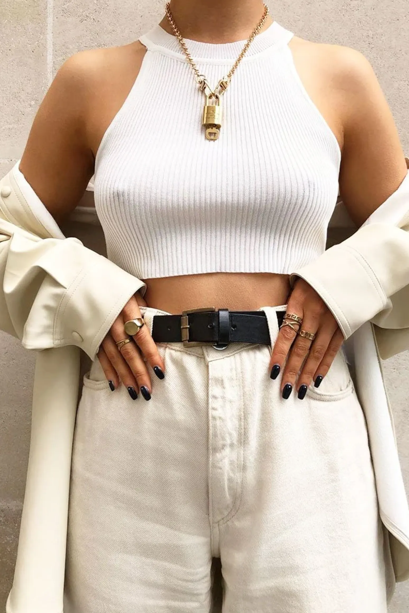 Rebellious Fashion Cream Thick Rib Halter Neck Crop Top - Aariella
