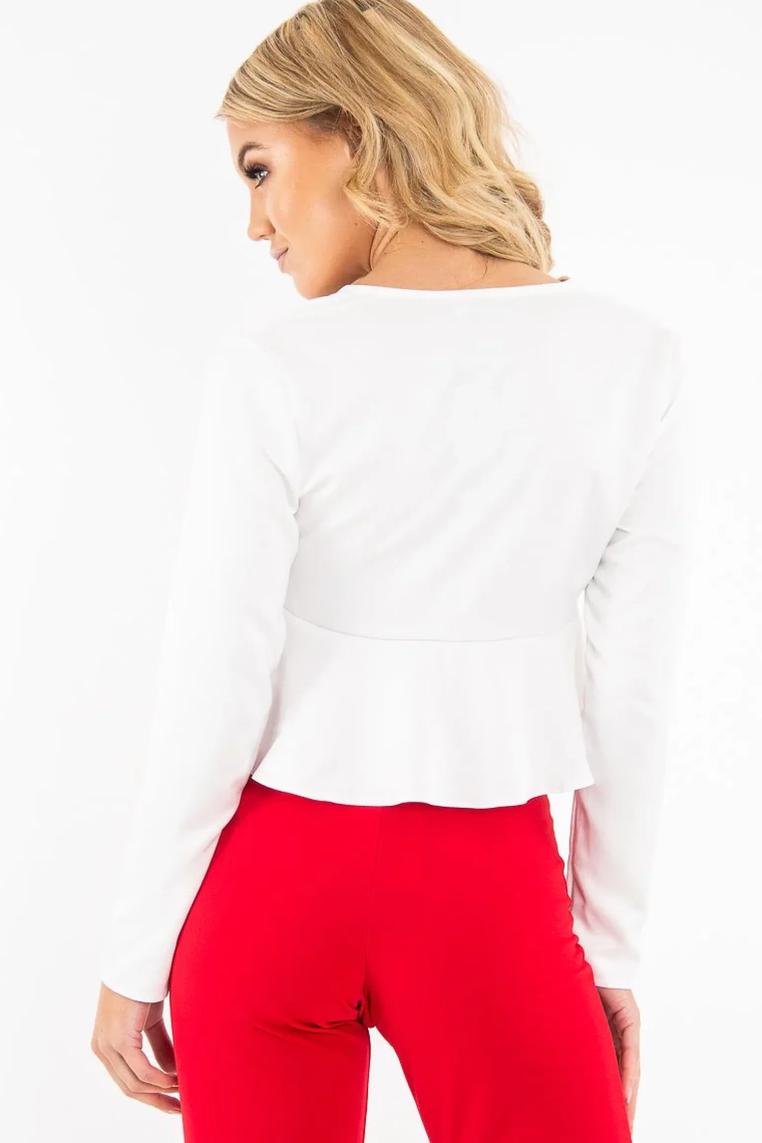 Rebellious Fashion Cream Tie Front Plunge Crop Blouse - Linzy