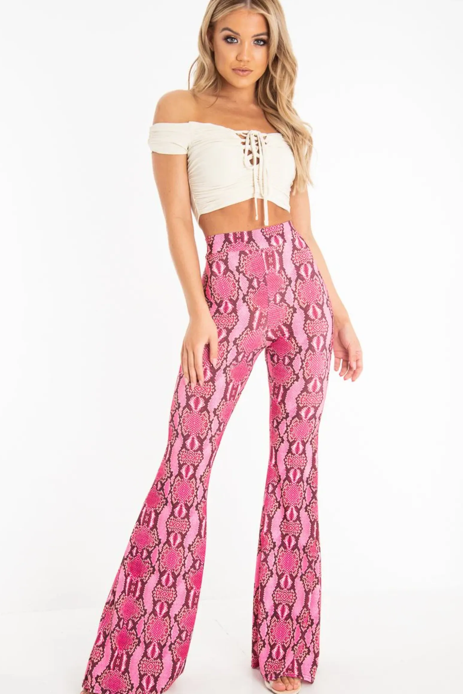 Rebellious Fashion Cream Tie Front Ruched Off Shoulder Crop Top - Blake
