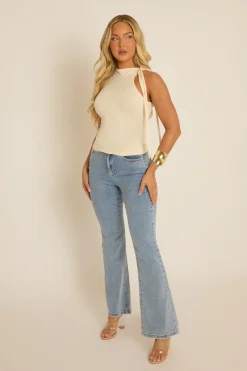 Rebellious Fashion Cream Tie Neck Jersey Top - Davina