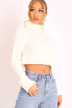 Rebellious Fashion Cream Wide Rib Roll Neck Jumper - Joyanna