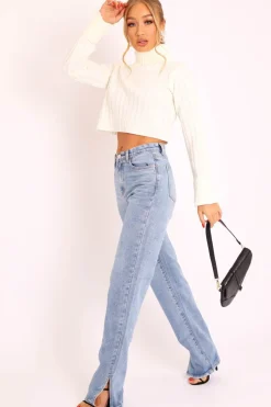 Rebellious Fashion Cream Wide Rib Roll Neck Jumper - Joyanna