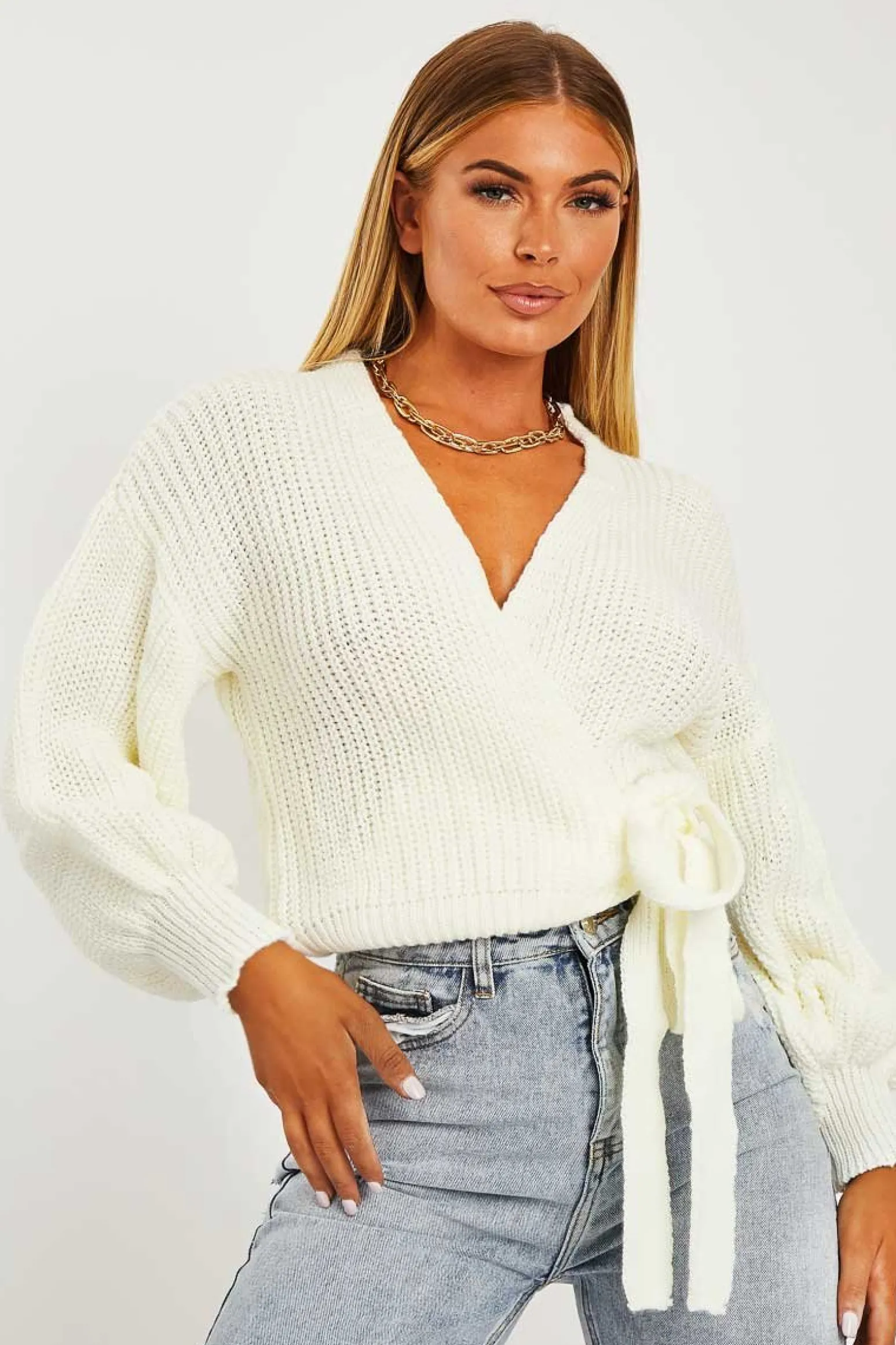 Rebellious Fashion Cream Wrap Tie Details Cardigan - Lucy