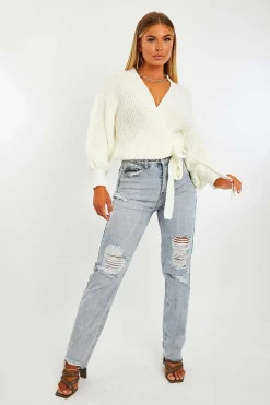 Rebellious Fashion Cream Wrap Tie Details Cardigan - Lucy