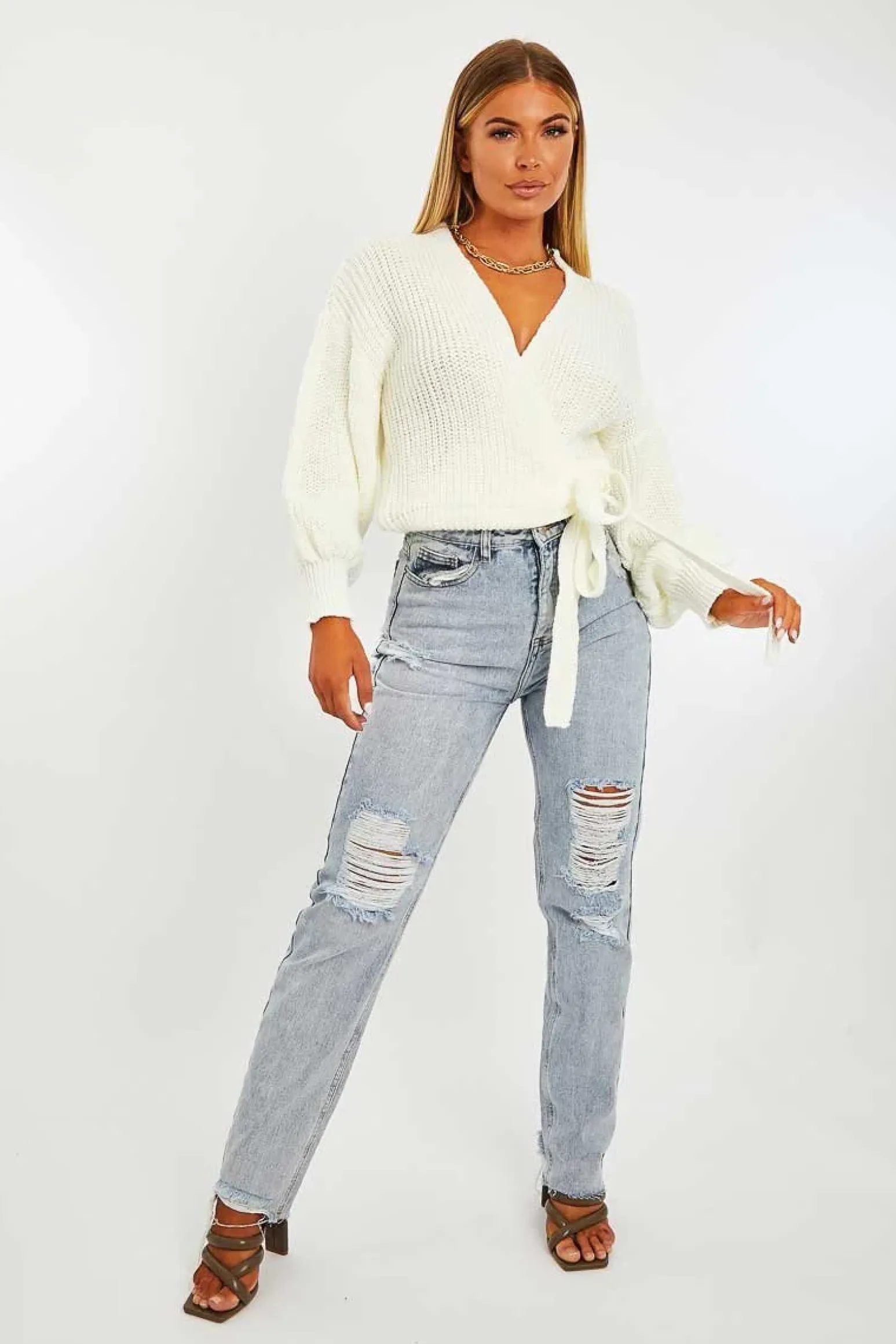Rebellious Fashion Cream Wrap Tie Details Cardigan - Lucy