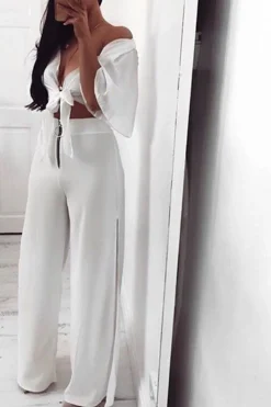 Rebellious Fashion Cream Zip Front High Waisted Flare Trousers - Gerta