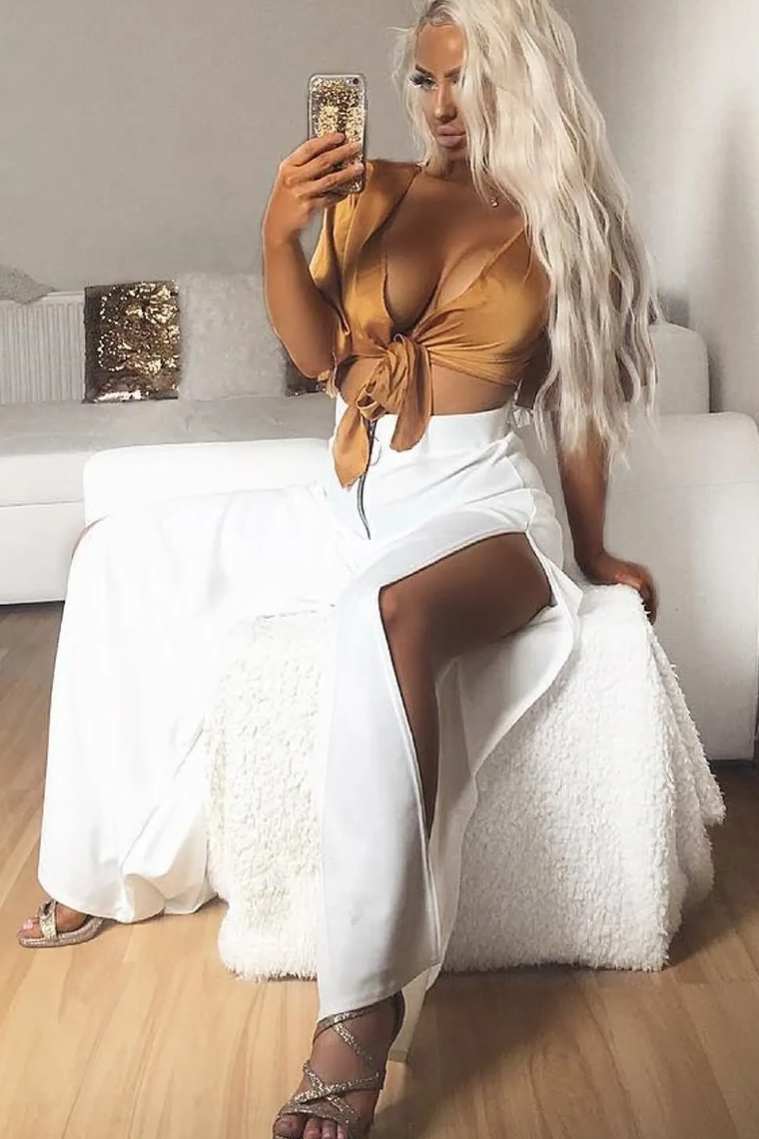 Rebellious Fashion Cream Zip Front High Waisted Flare Trousers - Gerta