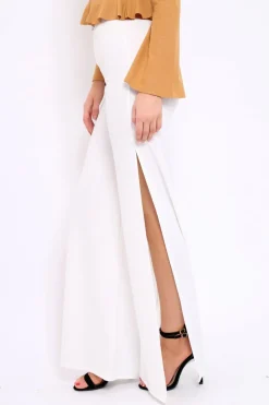 Rebellious Fashion Cream Zip Front High Waisted Flare Trousers - Gerta