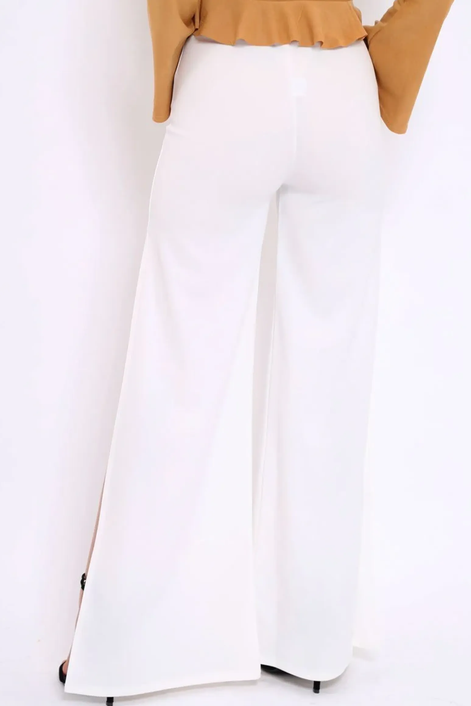 Rebellious Fashion Cream Zip Front High Waisted Flare Trousers - Gerta
