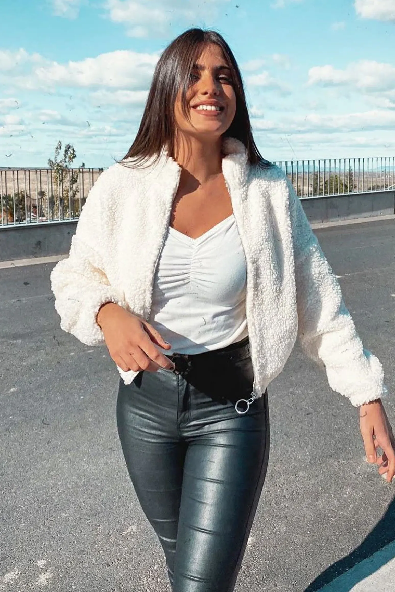 Rebellious Fashion Cream Zip Front Teddy Jacket - Elena
