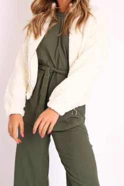 Rebellious Fashion Cream Zip Front Teddy Jacket - Elena