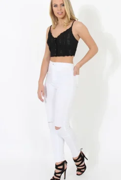 Rebellious Fashion Crochet Black Button Front Crop Top- Georgie