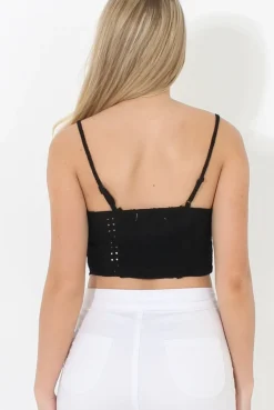 Rebellious Fashion Crochet Black Button Front Crop Top- Georgie