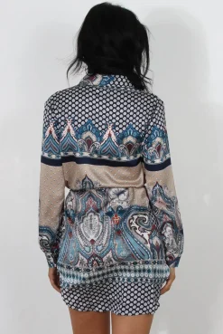 Rebellious Fashion Damae Beige Paisley Print Shirt Dress