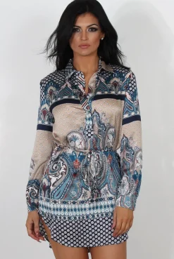 Rebellious Fashion Damae Beige Paisley Print Shirt Dress