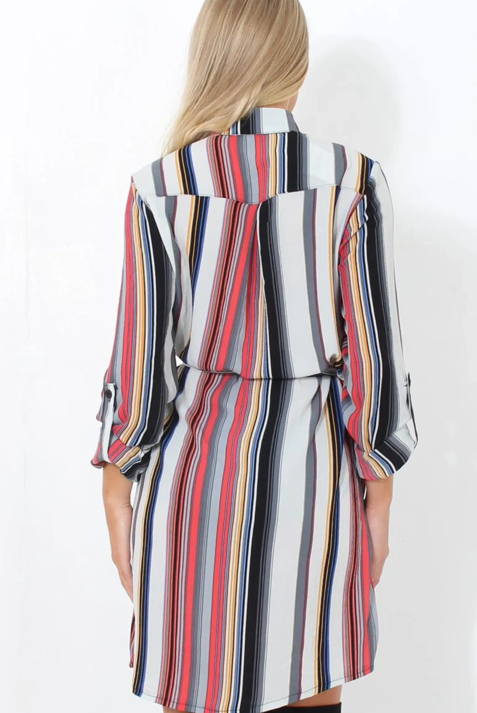 Rebellious Fashion Danty Multi Coloured Stiped Shirt Dress