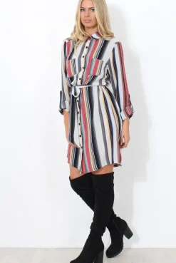 Rebellious Fashion Danty Multi Coloured Stiped Shirt Dress