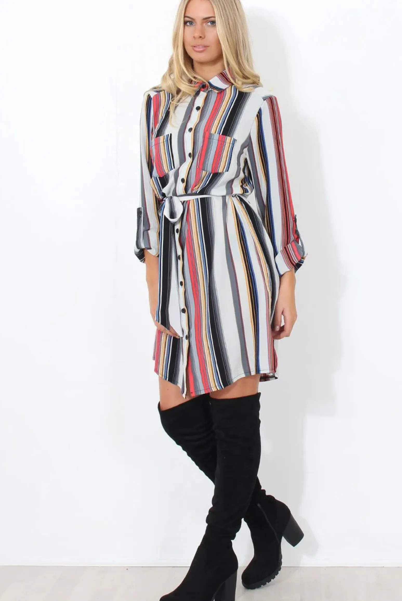 Rebellious Fashion Danty Multi Coloured Stiped Shirt Dress