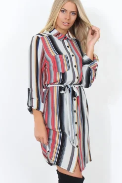 Rebellious Fashion Danty Multi Coloured Stiped Shirt Dress