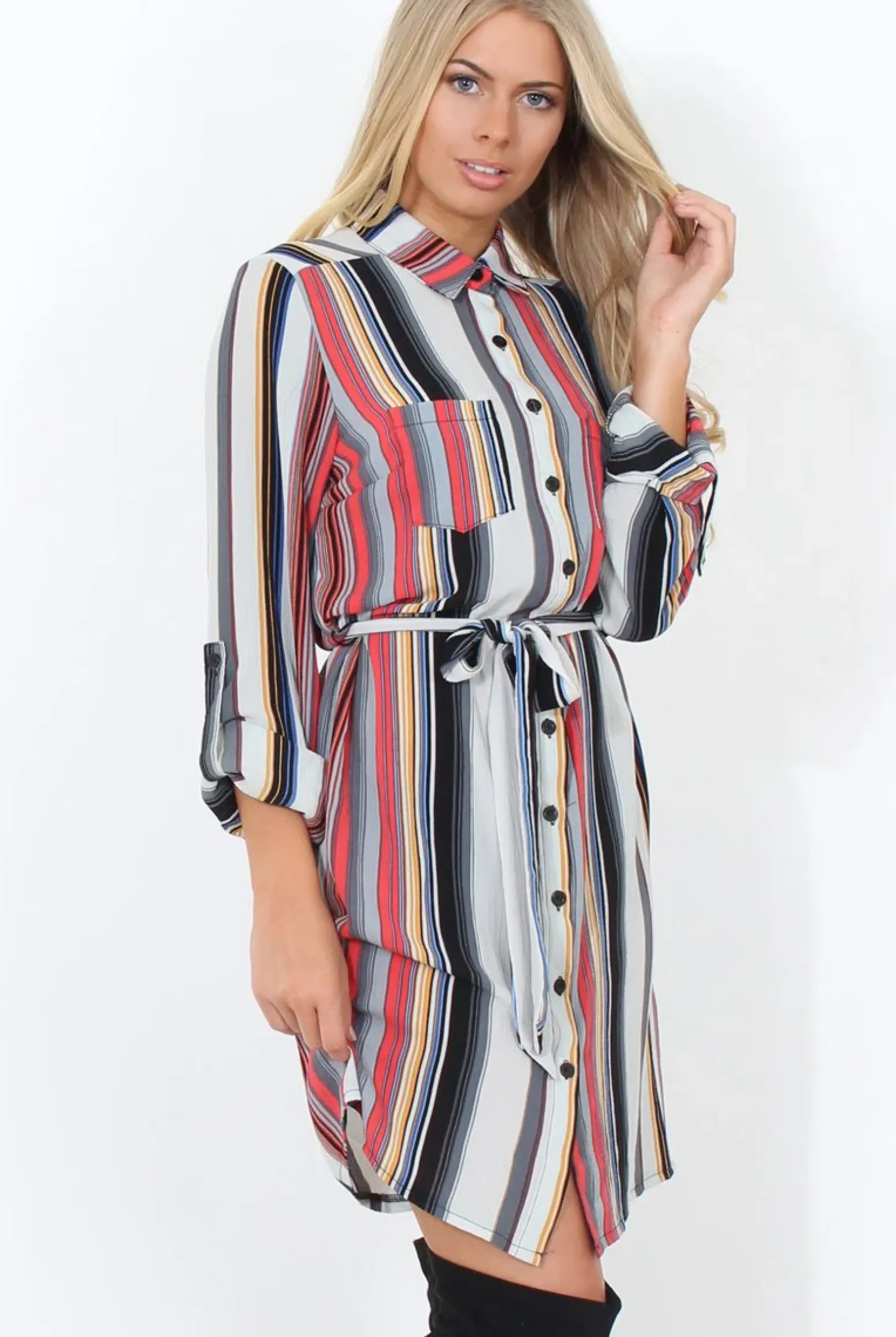 Rebellious Fashion Danty Multi Coloured Stiped Shirt Dress