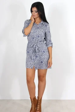 Rebellious Fashion Darcia Navy Paisley Print Shirt Dress