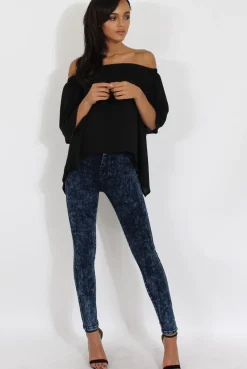 Rebellious Fashion Dark Blue Acid Wash High Waisted Jeans - Janice
