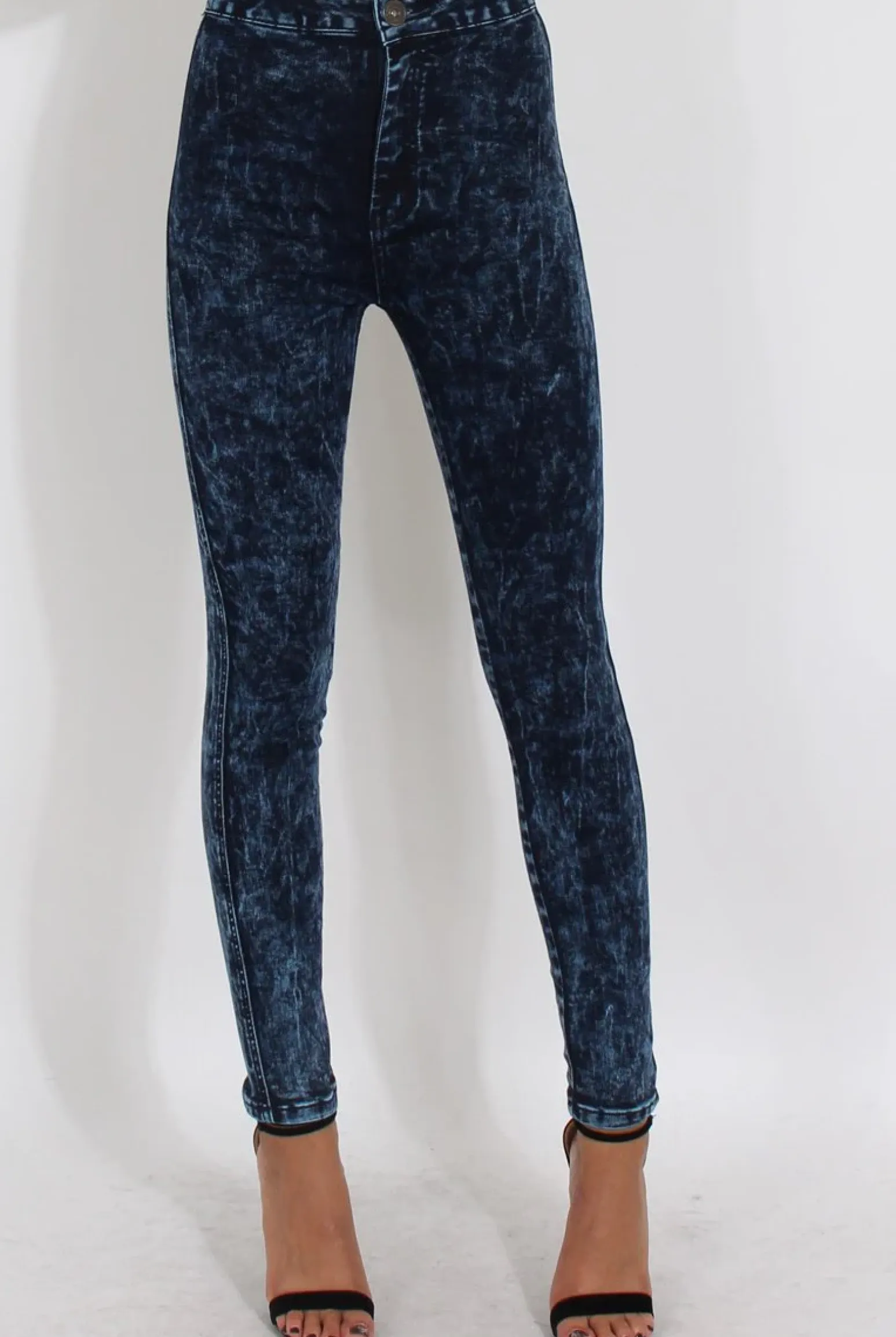 Rebellious Fashion Dark Blue Acid Wash High Waisted Jeans - Janice