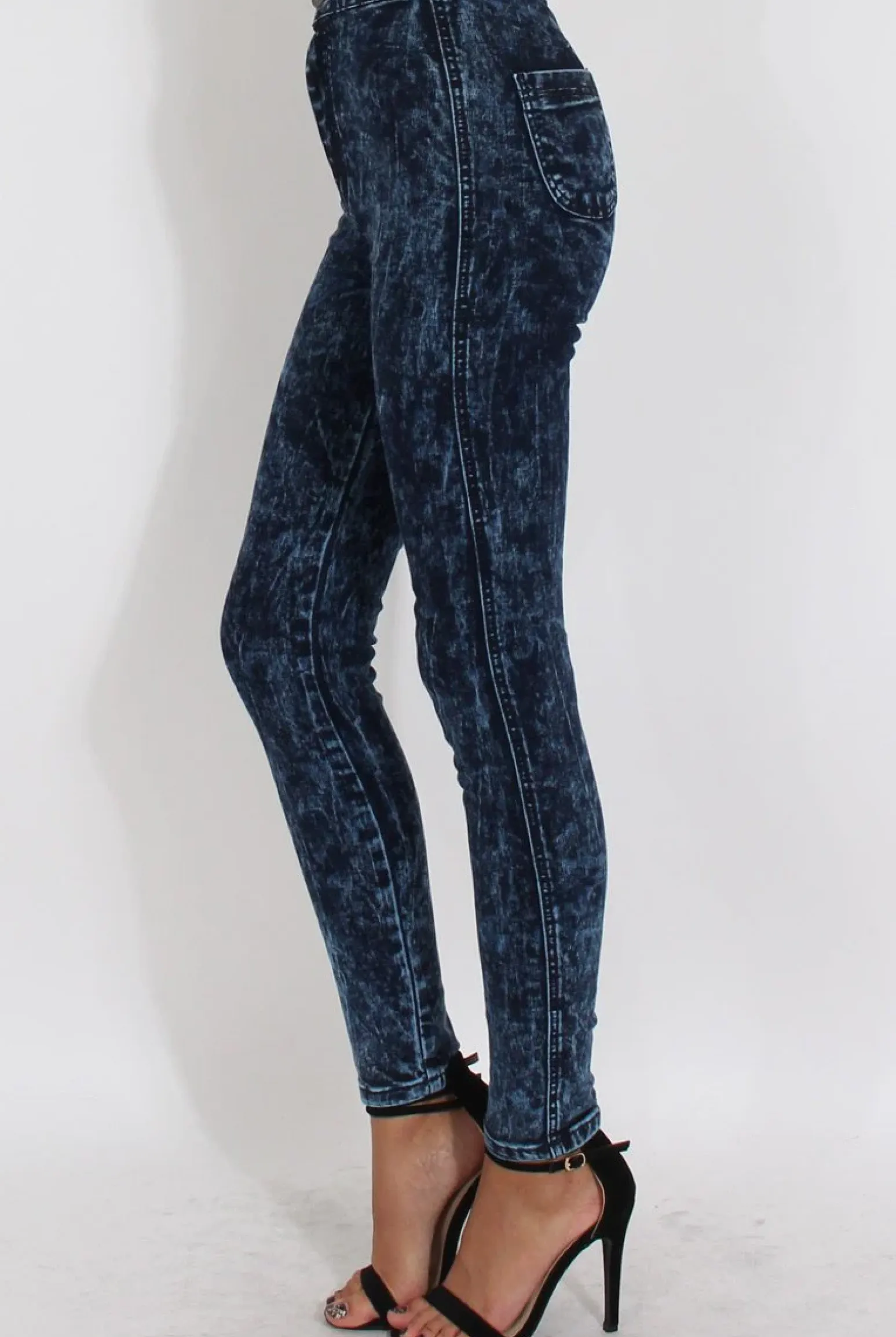 Rebellious Fashion Dark Blue Acid Wash High Waisted Jeans - Janice