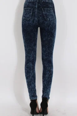 Rebellious Fashion Dark Blue Acid Wash High Waisted Jeans - Janice