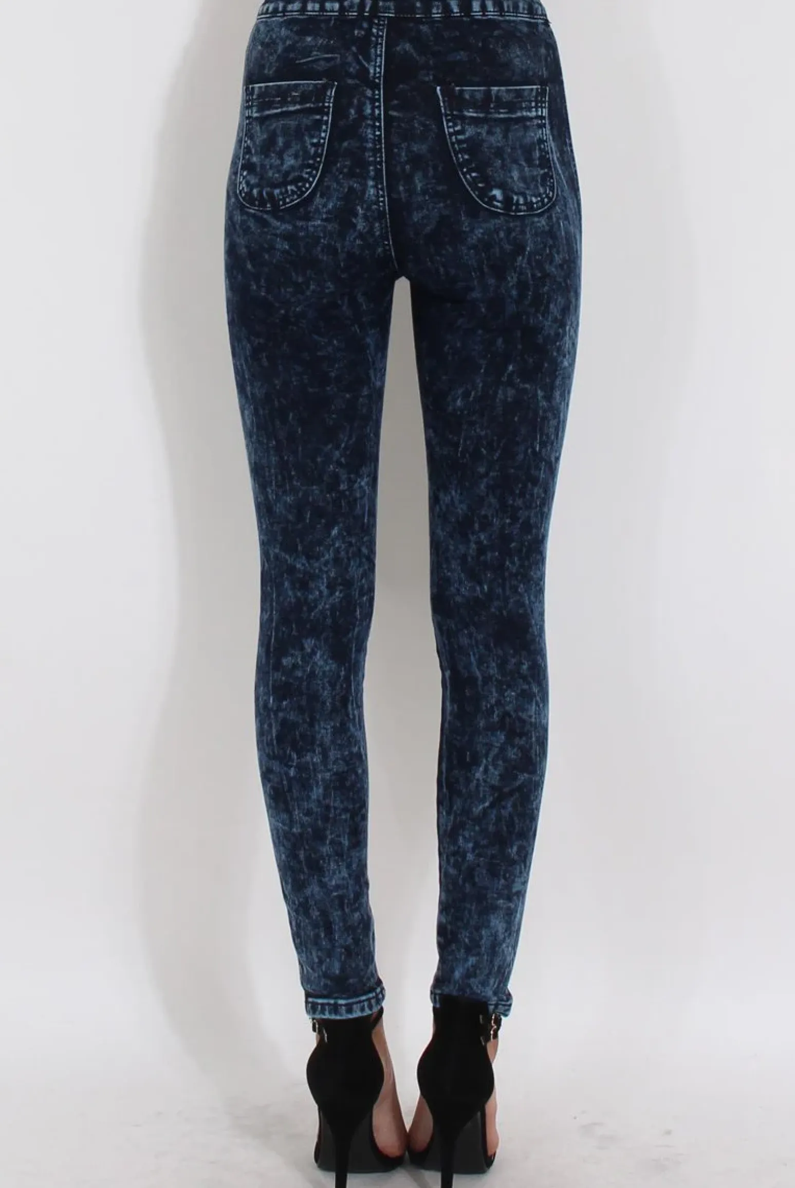 Rebellious Fashion Dark Blue Acid Wash High Waisted Jeans - Janice