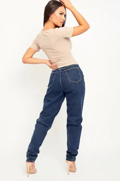 Rebellious Fashion Dark Blue Acid Wash Mom Jeans - Demiya
